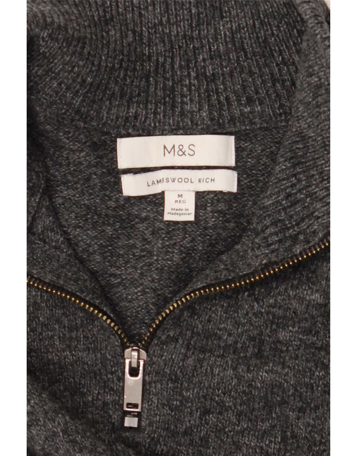 Suéter masculino Marks & Spencer com zíper e gola cinza médio