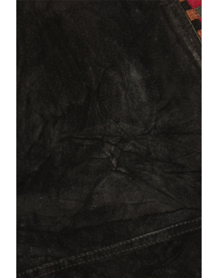 Jaqueta feminina VINTAGE de camurça grande Reino Unido 18 XL couro geométrico preto