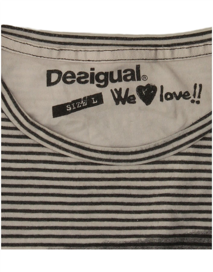 Desigual Top gráfico masculino manga comprida listra cinza grande