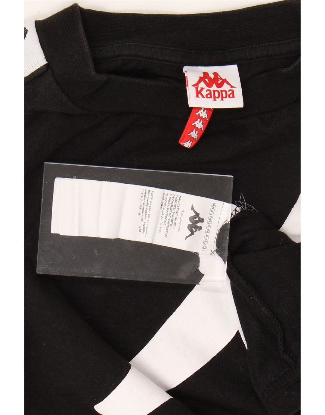 Camiseta gráfica masculina KAPPA Top médio preto colorblock algodão