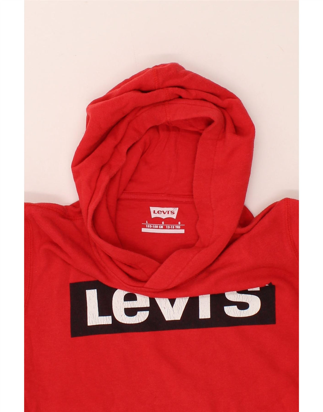 LEVI'S Boys Graphic Hoodie Jumper 12-13 Years Large Red Cotton Vintage Levi's and Second-Hand Levi's from Messina Hembry 