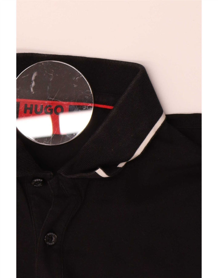 Camisa polo masculina Hugo Boss pequena de algodão preto