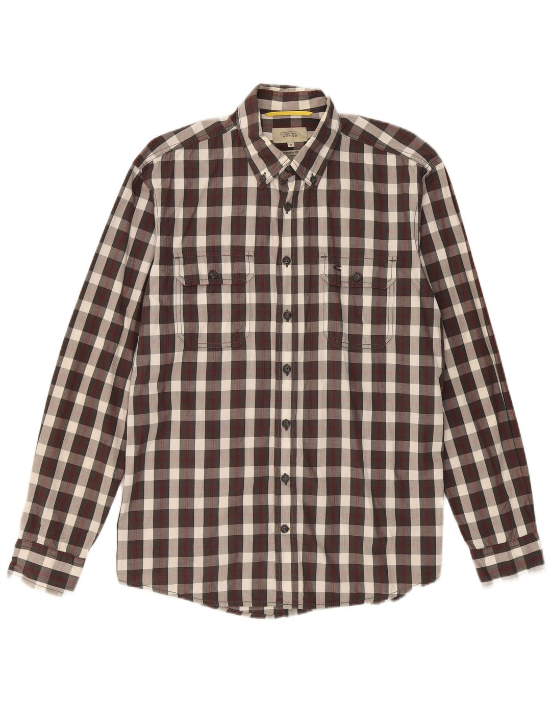 Camisa masculina de ajuste regular CAMEL ACTIVE algodão xadrez cinza médio