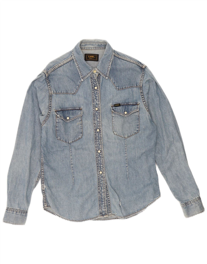 Camisa jeans feminina Lee Reino Unido 16 grande algodão azul