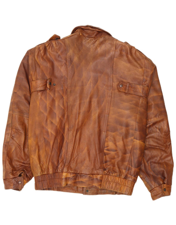Jaqueta de couro militar masculina vintage Reino Unido 44 2XL couro marrom