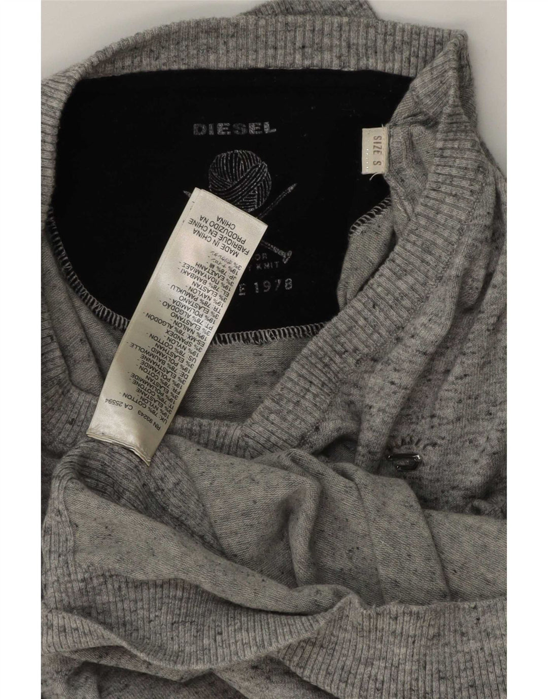 Suéter masculino diesel com decote em V pequeno algodão manchado cinza