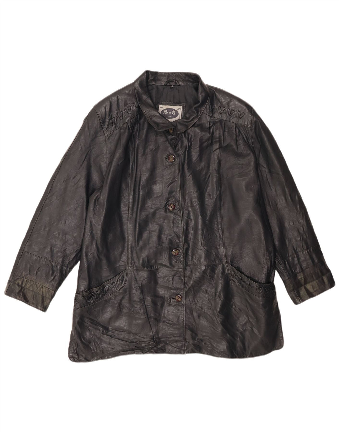 Jaqueta de couro feminina vintage IT 46 grande couro preto