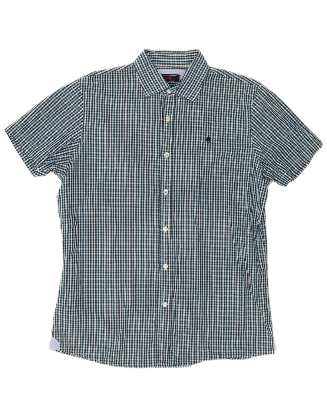 Camisa masculina de manga curta Conte of Florence grande azul guingão