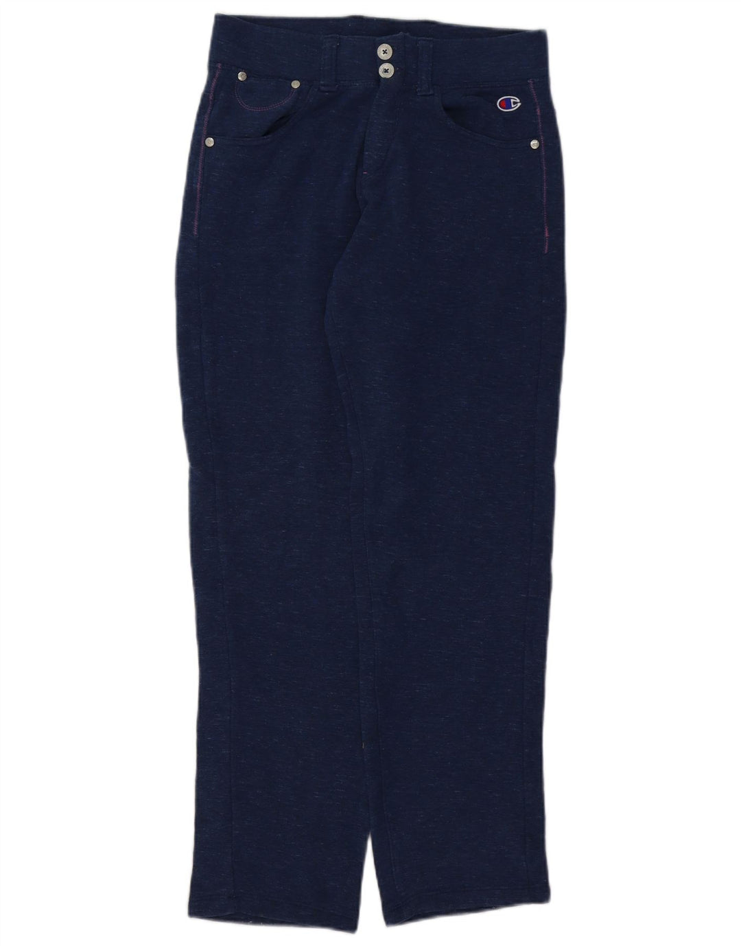 CHAMPION Calça feminina casual Heritage pequena W26 L29 azul marinho manchada