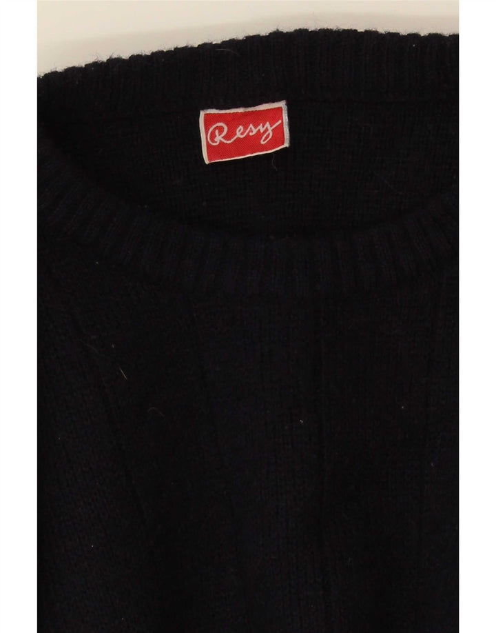 Suéter vintage masculino com gola redonda, azul marinho médio