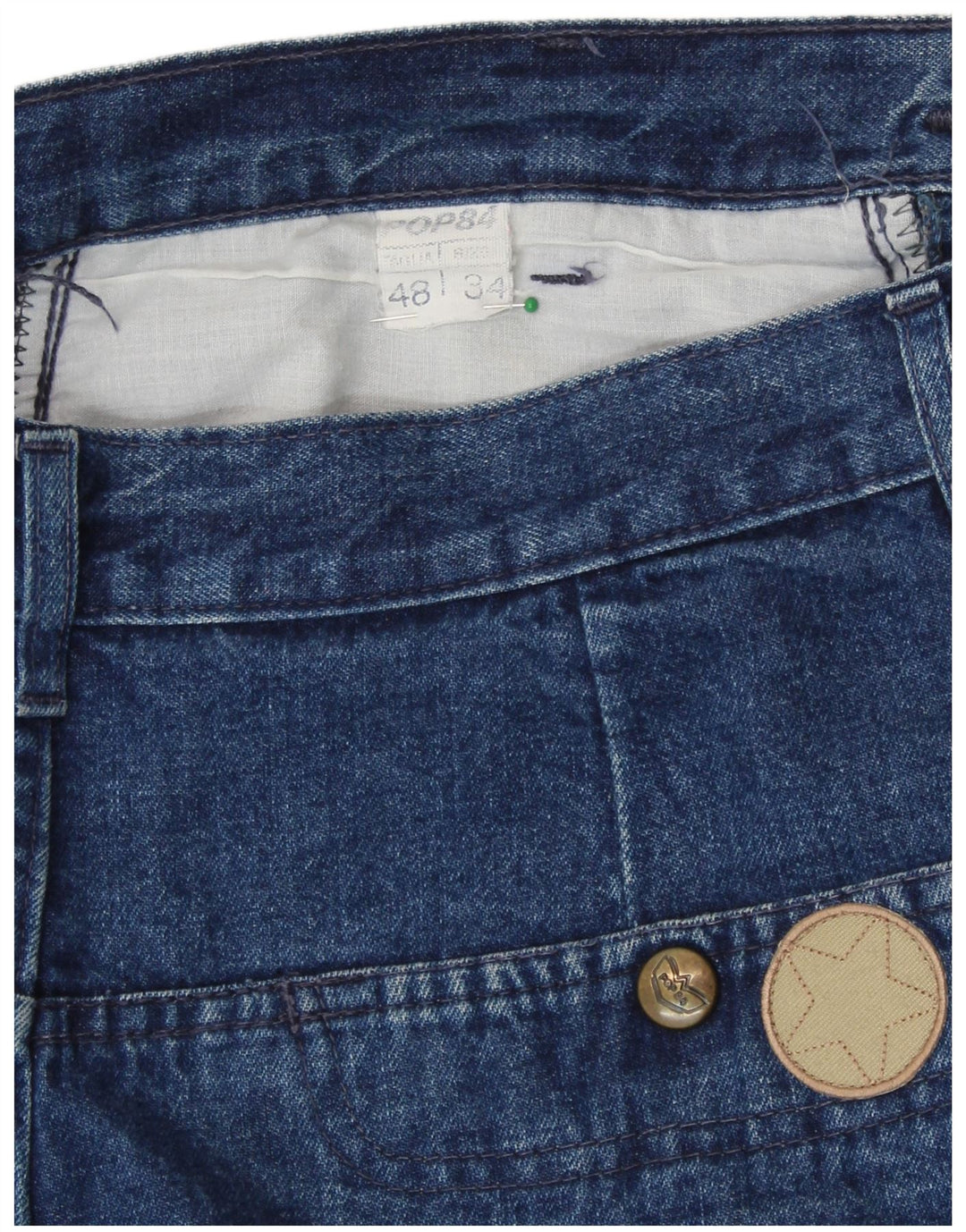 POP 84 Calça jeans feminina cintura alta cônica IT 48 XL W34 L32 algodão azul