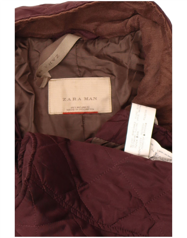 Jaqueta acolchoada masculina Zara UK 40 grande poliéster cor de vinho