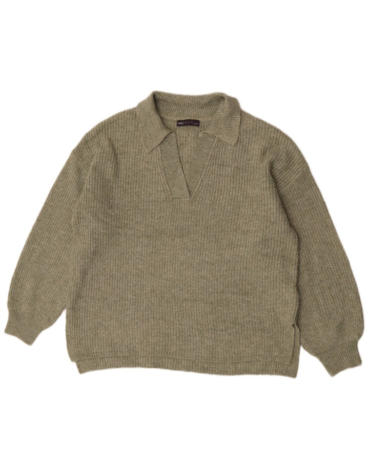 Suéter feminino Marks & Spencer com gola polo superdimensionada Reino Unido 16 grande cáqui
