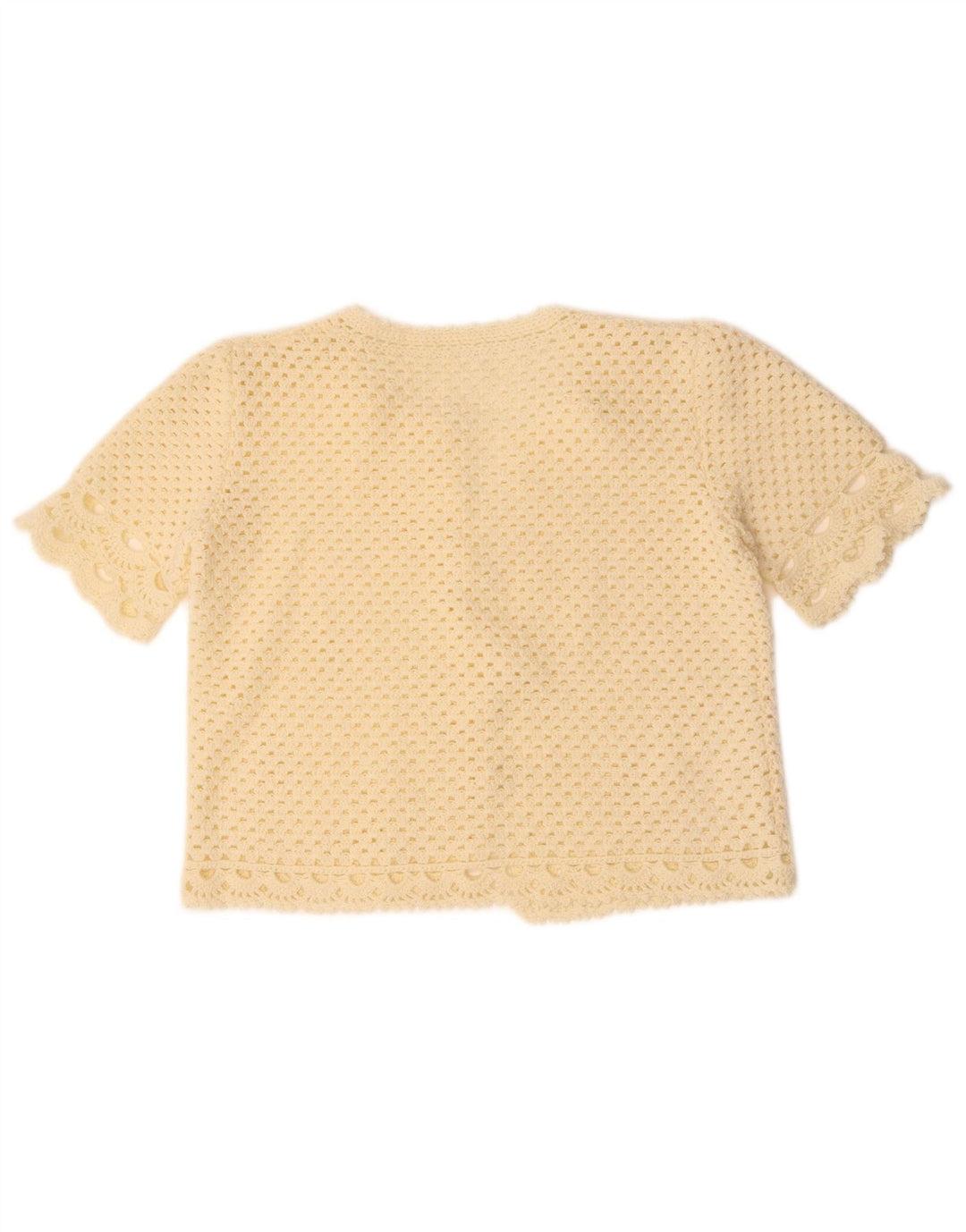 Suéter cardigã feminino VINTAGE de manga curta UK 14 médio off white