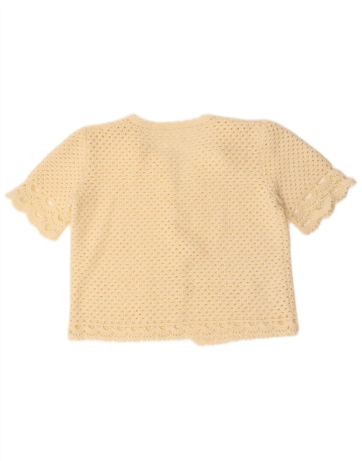 Suéter cardigã feminino VINTAGE de manga curta UK 14 médio off white