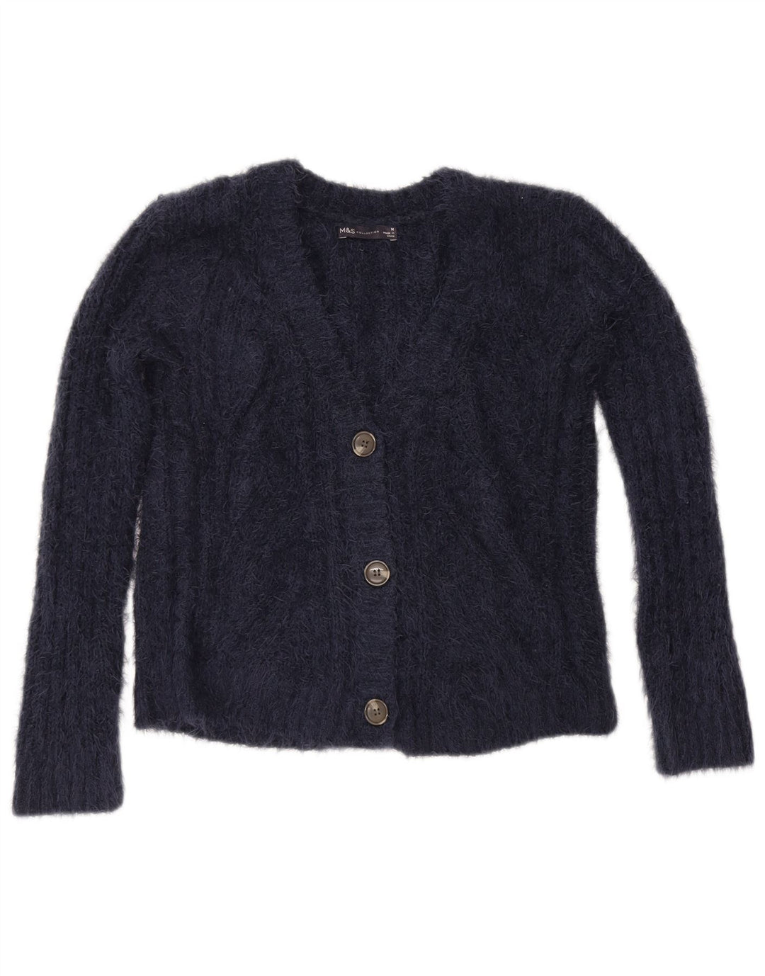 Suéter cardigã feminino Marks & Spencer UK 14 poliéster azul marinho médio
