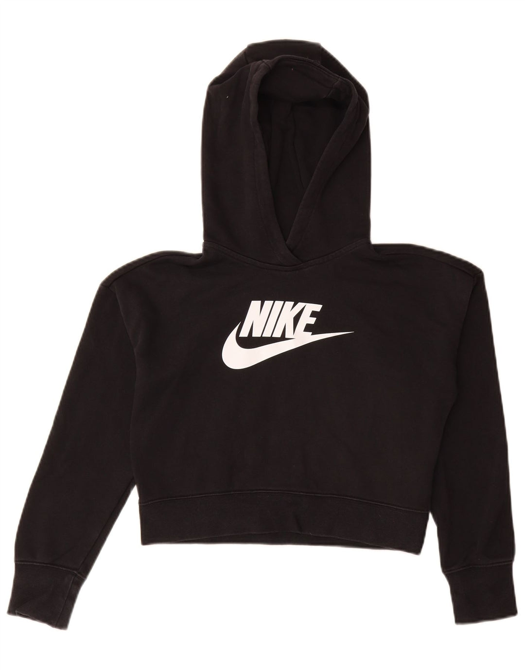 NIKE Girls Crop Graphic Hoodie Jumper 12-13 Anos Grande Algodão Preto