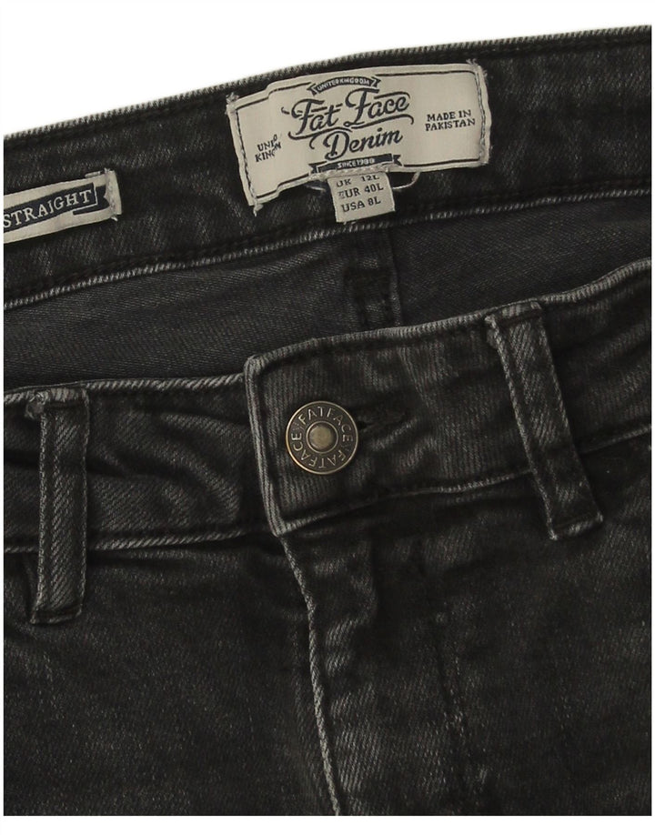 Calça jeans reta feminina Fat Face UK 12 médio W30 L31 algodão preto