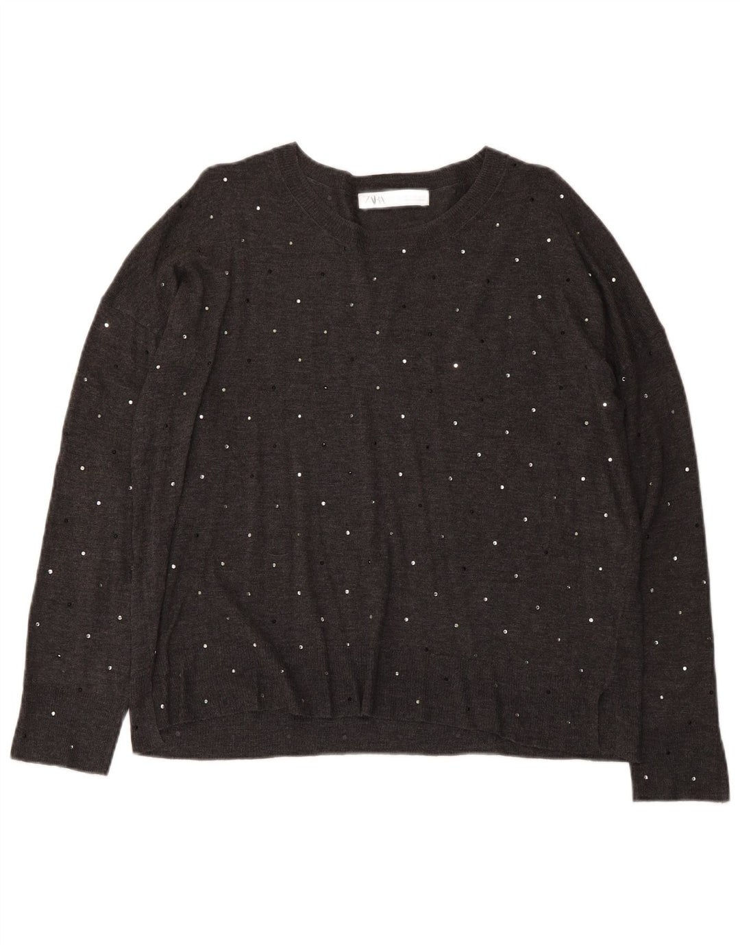 Suéter feminino Zara com gola canoa UK 14 cinza médio