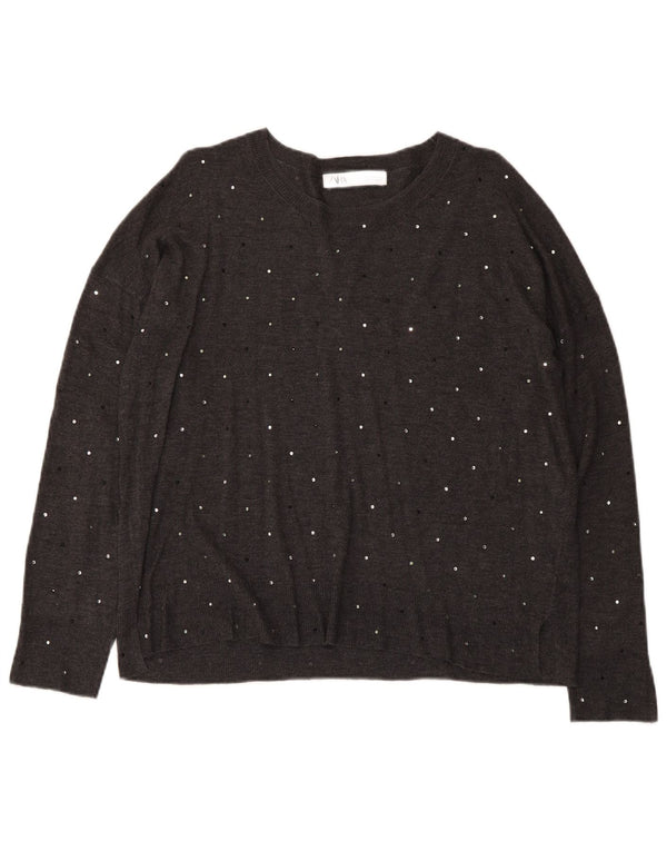 Suéter feminino Zara com gola canoa UK 14 cinza médio