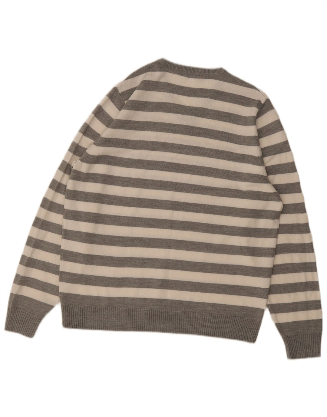 Suéter masculino Marks & Spencer Autograph com decote em V listrado cinza médio