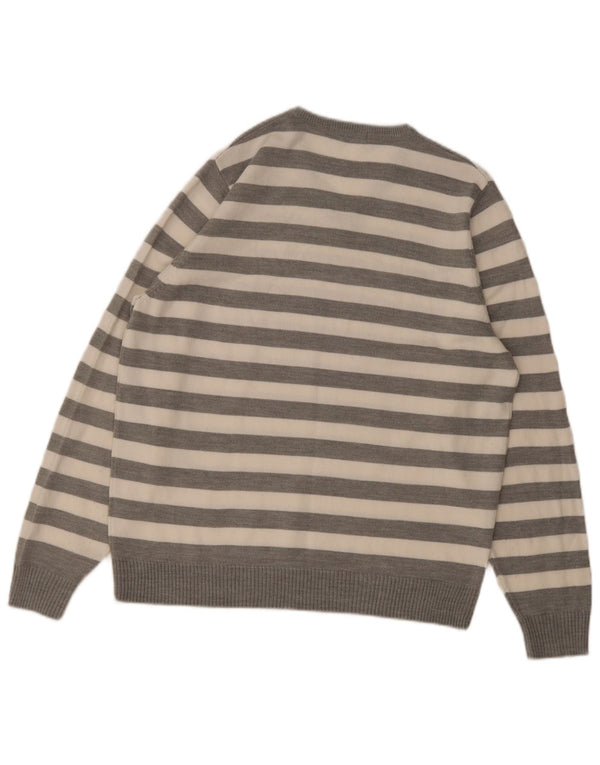 Suéter masculino Marks & Spencer Autograph com decote em V listrado cinza médio