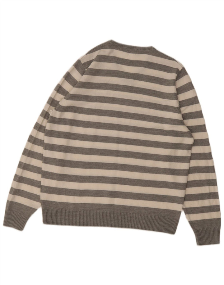Suéter masculino Marks & Spencer Autograph com decote em V listrado cinza médio