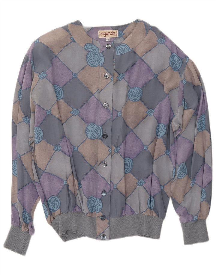 AGENDA Camisa Feminina Blusa IT 42 Seda Xadrez Azul Médio