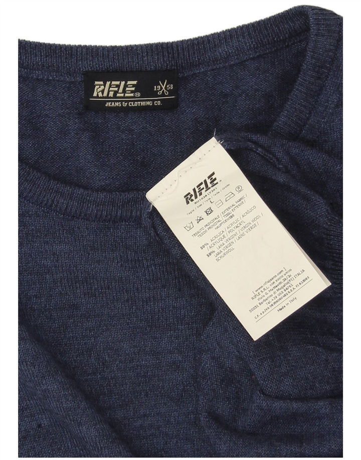 Suéter masculino Rifle com gola redonda grande acrílico azul