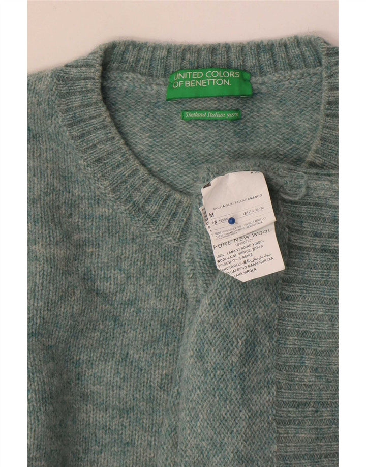 Suéter feminino Benetton com gola redonda Reino Unido 14 lã verde médio