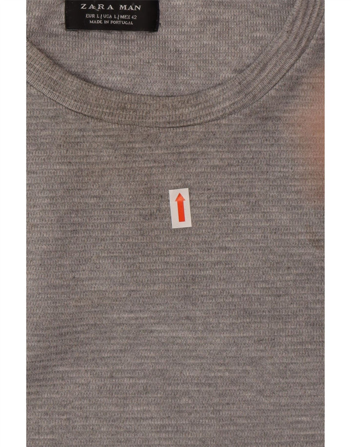 Zara Top masculino de manga comprida grande algodão manchado cinza