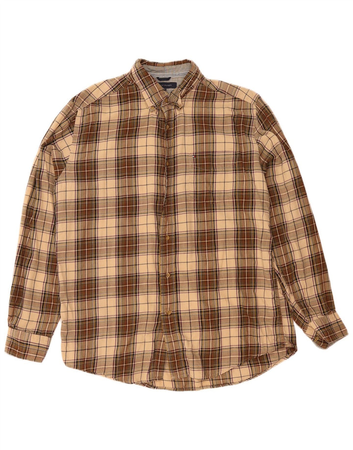 Camisa masculina de flanela Tommy Hilfiger grande algodão xadrez bege