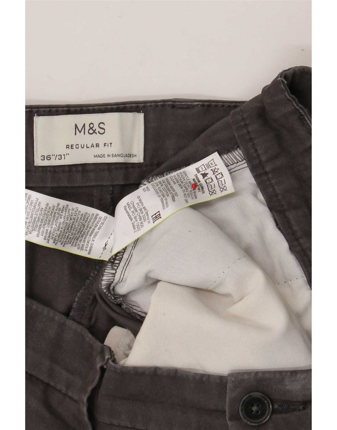 Calça chino masculina Marks & Spencer reta regular fit W36 L31 cinza