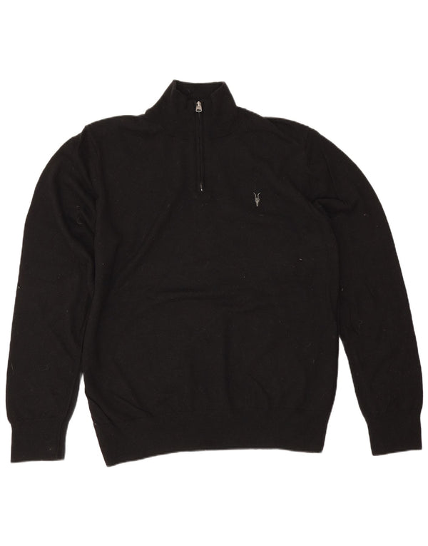 Suéter masculino All Saints com zíper e gola 2XL de lã preta