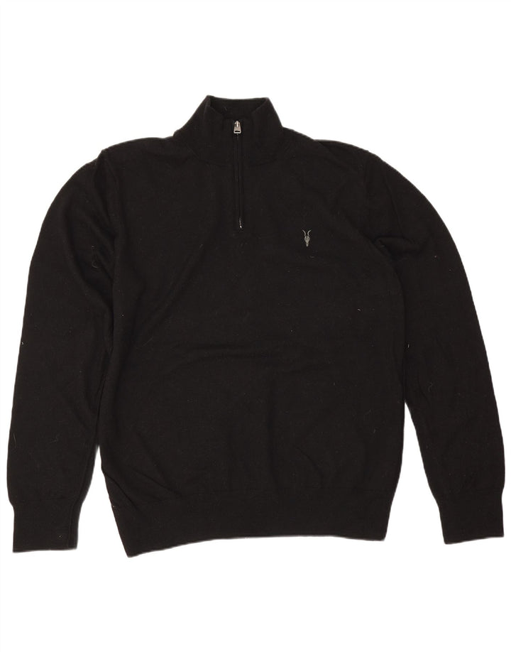 Suéter masculino All Saints com zíper e gola 2XL de lã preta