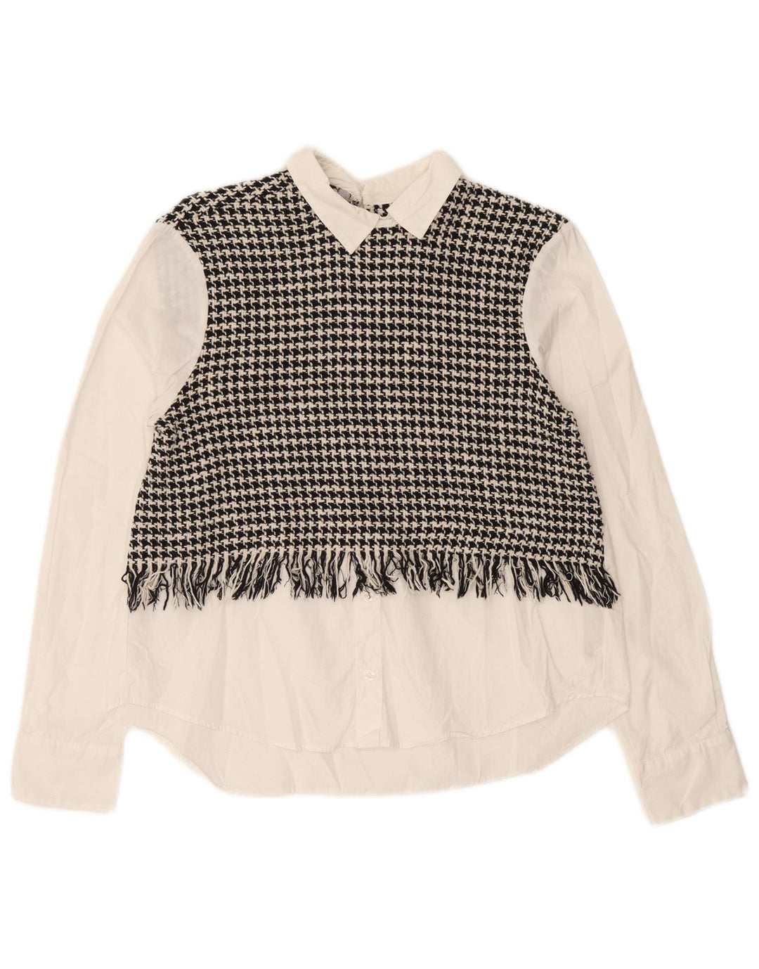 Blusa feminina Zara manga comprida oversized UK 6 XS branco Houndstooth