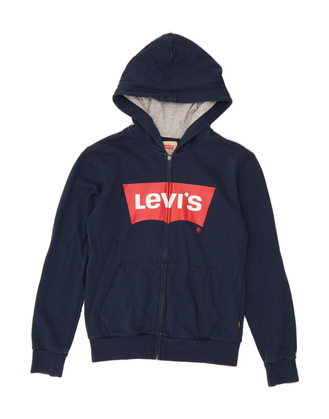 LEVI'S Boys Graphic Zip Hoodie Sweater 13-14 Years Navy Blue Cotton Vintage Levi's and Second-Hand Levi's from Messina Hembry 