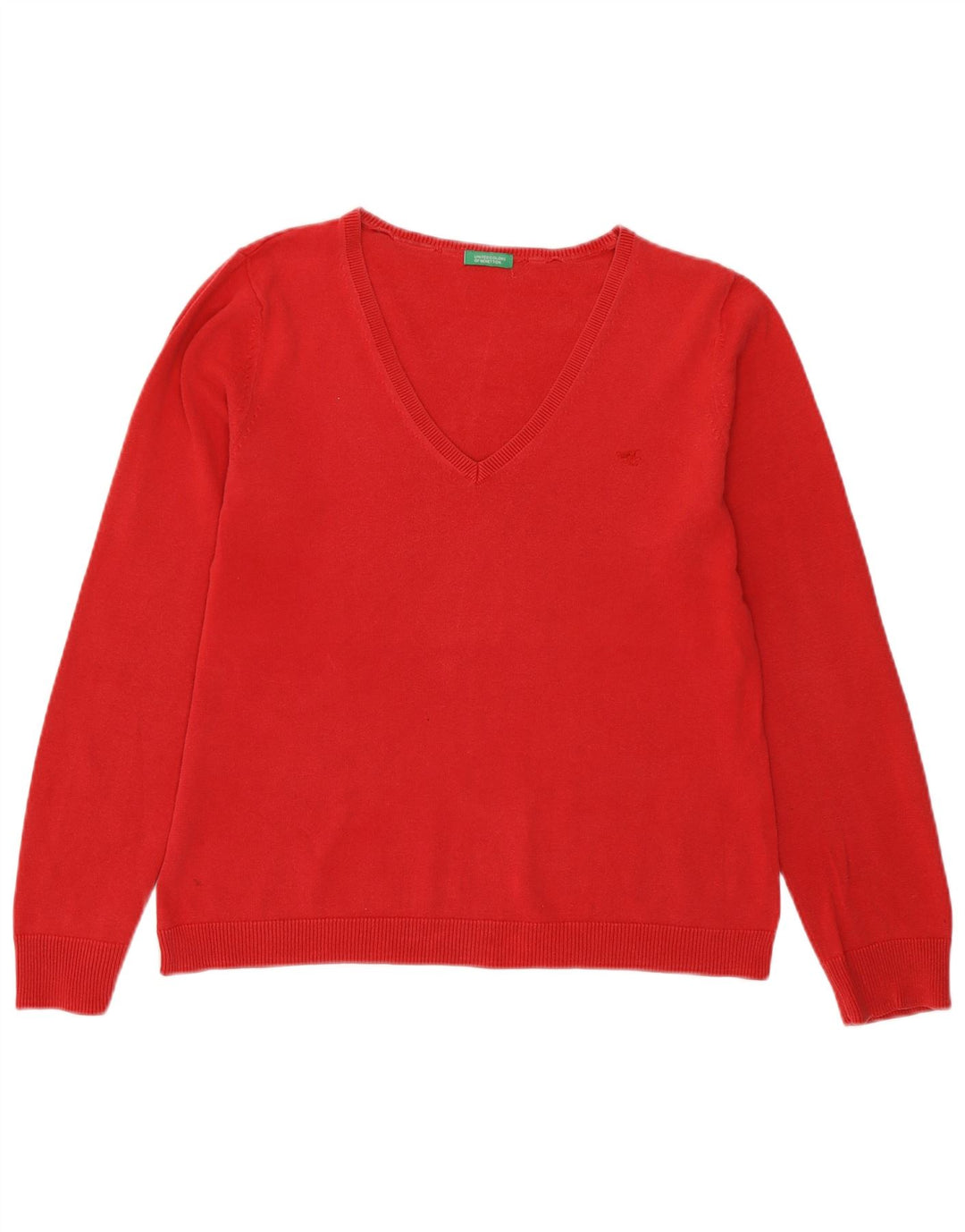 Suéter feminino Benetton com decote em V UK 12 médio vermelho