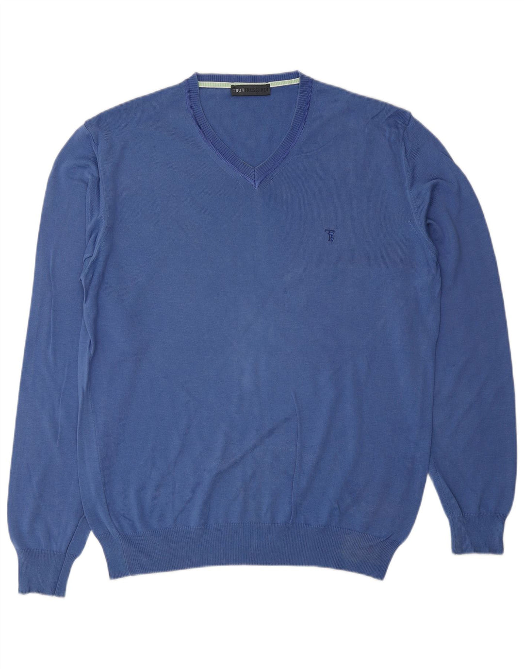 Suéter masculino TRUSSARDI com decote em V grande algodão azul