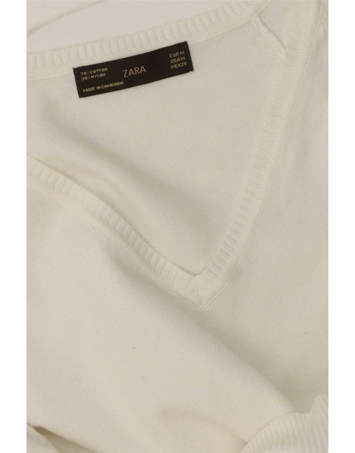 Suéter feminino Zara com decote em V Reino Unido 12 algodão branco médio