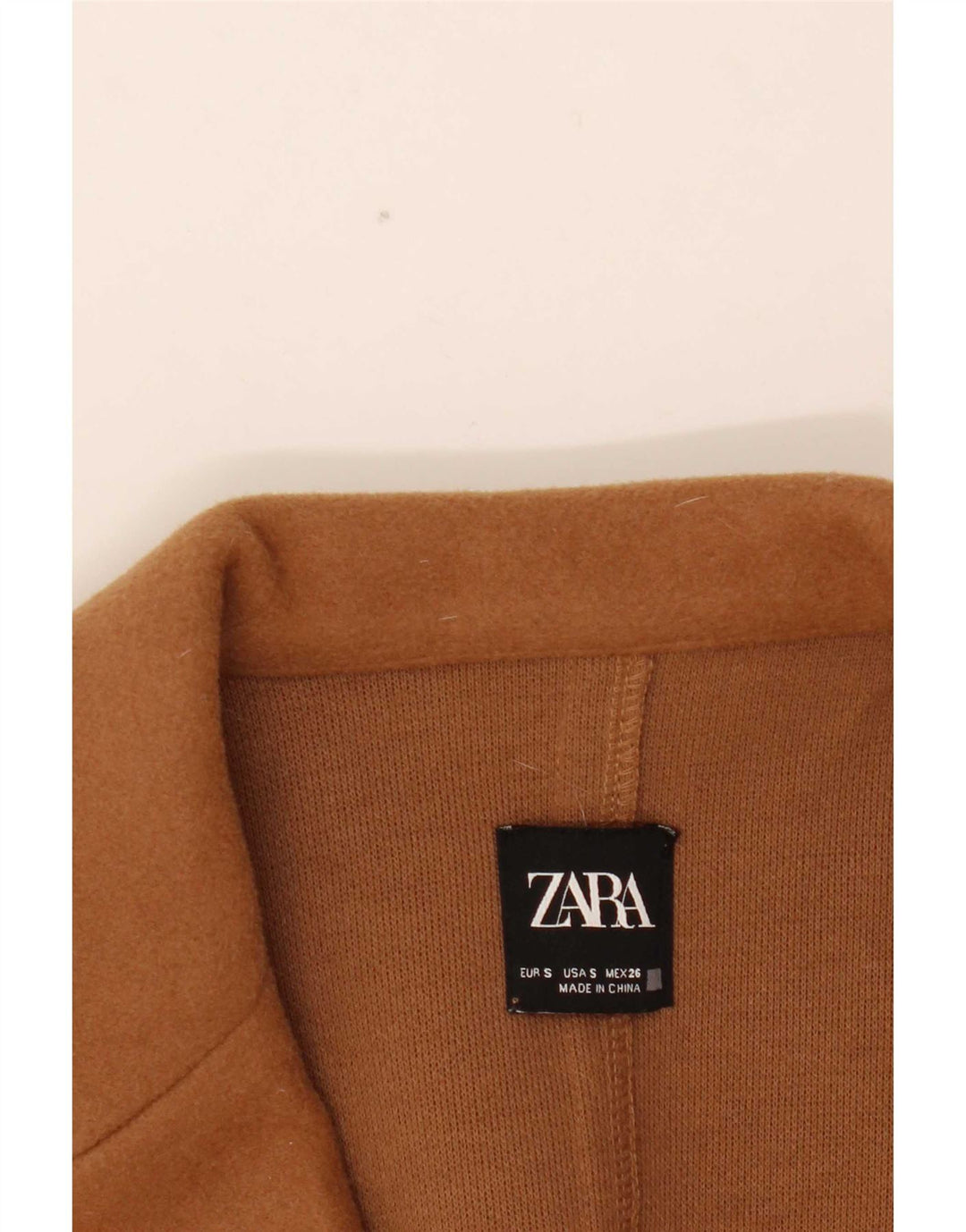 Sobretudo aberto feminino Zara UK 10 pequeno poliéster marrom