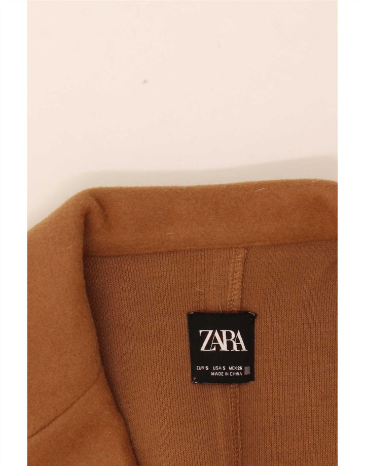 Sobretudo aberto feminino Zara UK 10 pequeno poliéster marrom