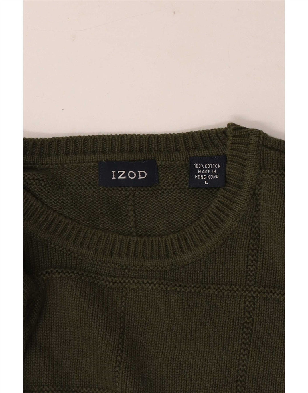 Suéter masculino Izod com gola redonda e algodão xadrez grande cáqui