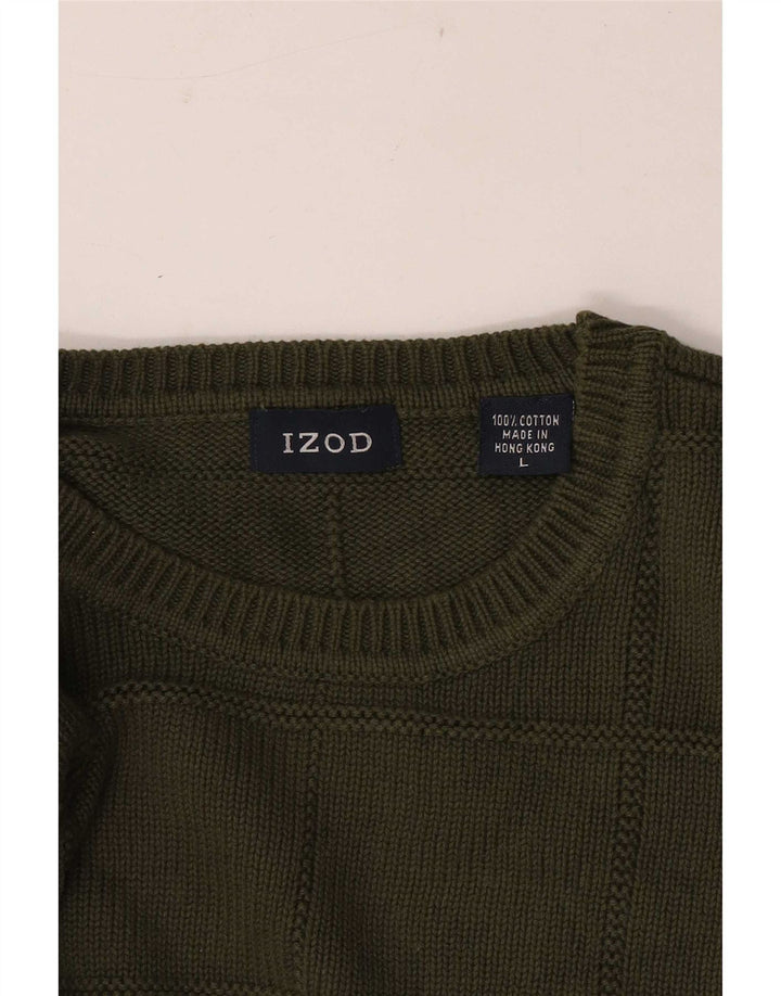 Suéter masculino Izod com gola redonda e algodão xadrez grande cáqui