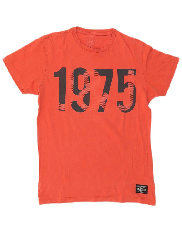 Camiseta gráfica masculina Jack & Jones, top pequeno de algodão vermelho