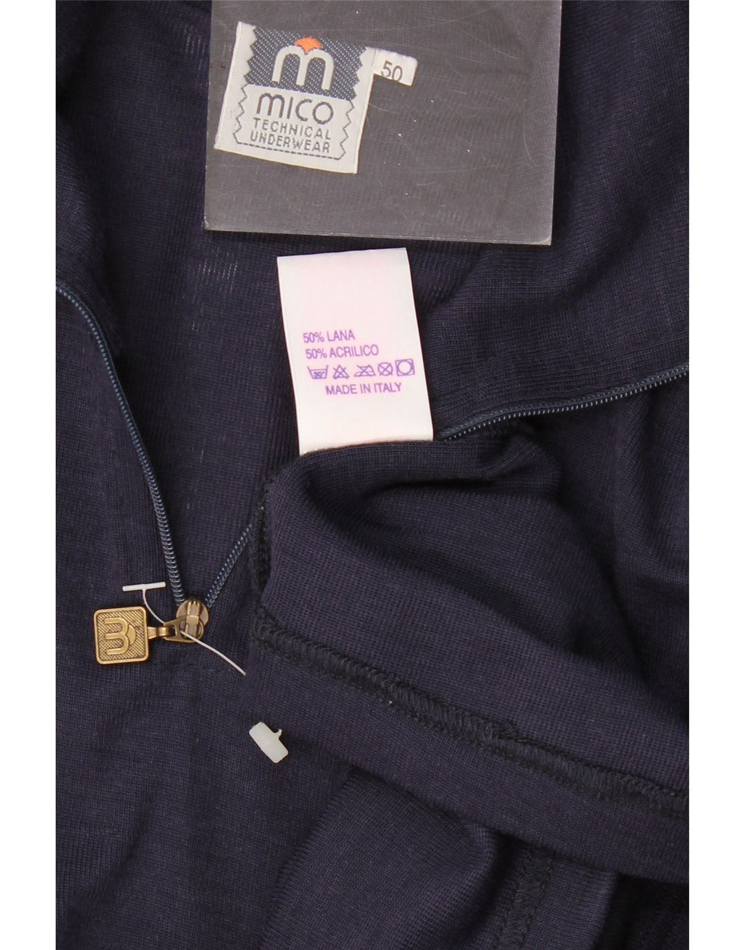 Suéter masculino vintage com gola e zíper IT 50 lã azul marinho médio