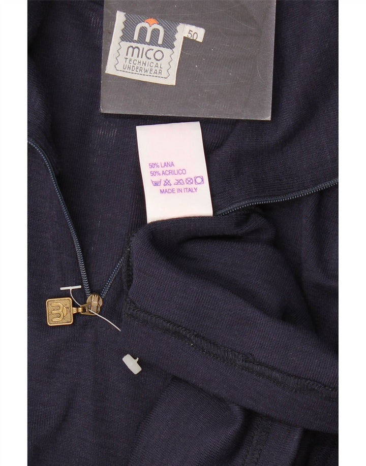 Suéter masculino vintage com gola e zíper IT 50 lã azul marinho médio