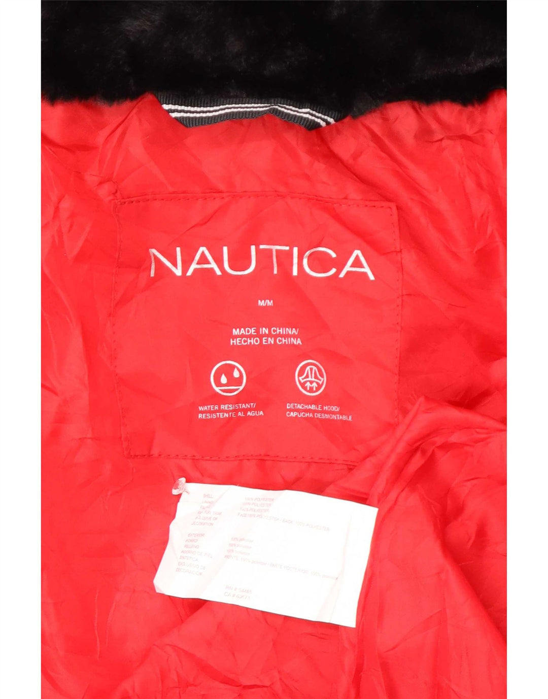 Jaqueta feminina acolchoada com capuz Nautica UK 14 poliéster vermelho médio