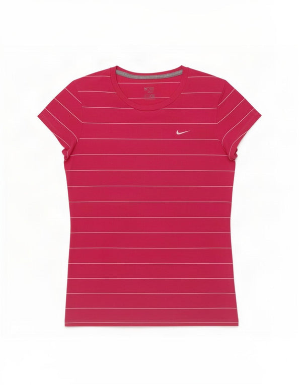 Nike Womens T-Shirt Top UK 10 Small Pink Striped