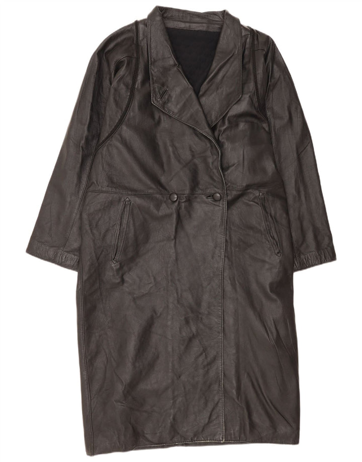 Casaco de couro feminino vintage UK 18 XL preto